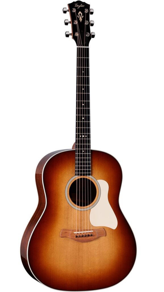 Front of a Taylor Gold Label 517e SB acoustic-electric guitar with a sunburst finish